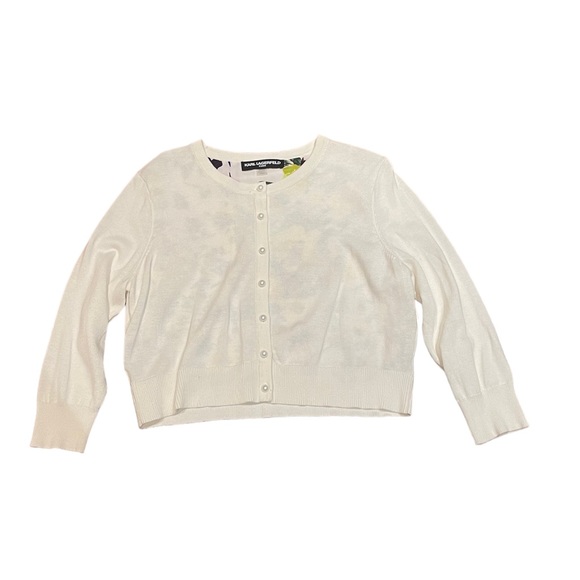 Karl Lagerfeld creamy coastal gramma white button front knit cardigan size large - Picture 5 of 8